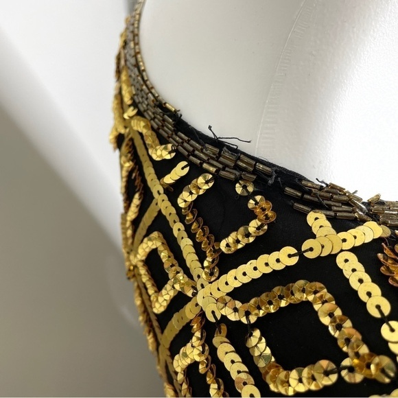 Carina Vintage gold sequin silk top with hook and eye Large - Picture 2 of 7